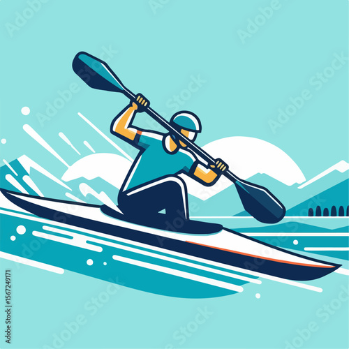 slalom canoe player vector illustration on white background