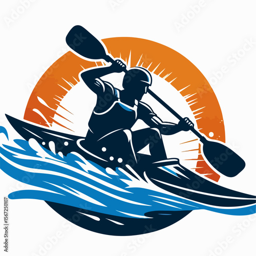 slalom canoe player vector illustration on white background
