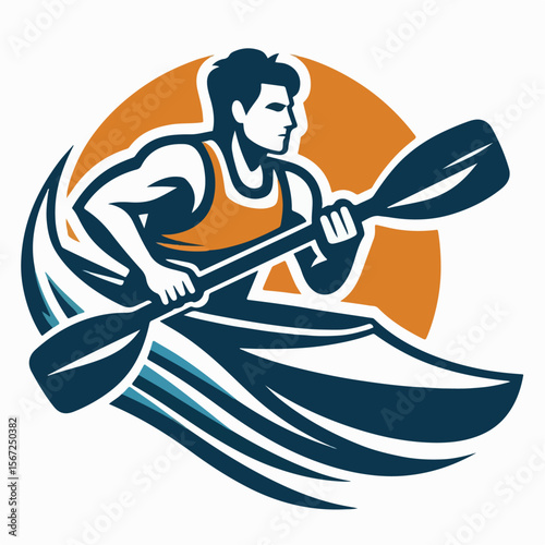 slalom canoe player vector illustration on white background