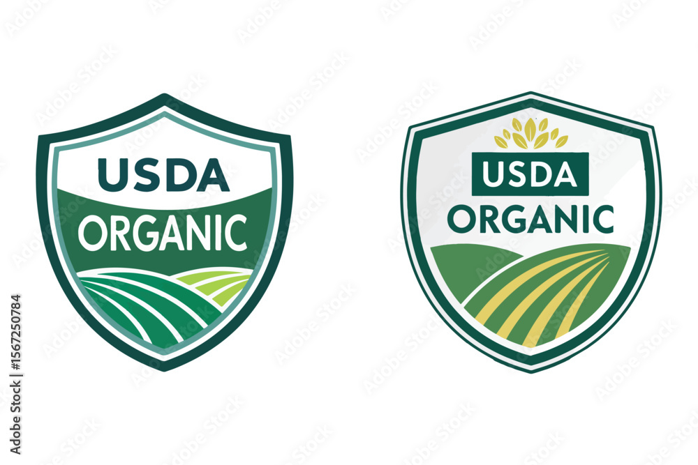 Obraz premium USDA Organic Labels: A close-up view showcases two vibrant USDA organic labels, symbolizing quality and trust in organic food.