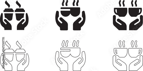 hand holding coffee or tea cup, coffee mug vector illustration