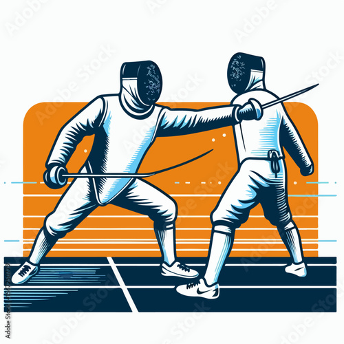 fencing player vector illustration white background