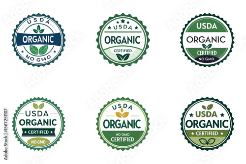 Organic Certification Collection: A visual symphony of circular organic certification labels, each meticulously designed to signify the essence of natural, sustainable, and wholesome goodness.