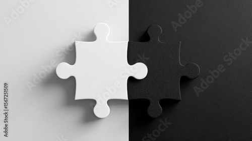 Jigsaw Puzzle Pieces: Contrasting two pieces of a jigsaw puzzle, one white and one black, fit together, visually symbolizing harmony and interconnectedness.