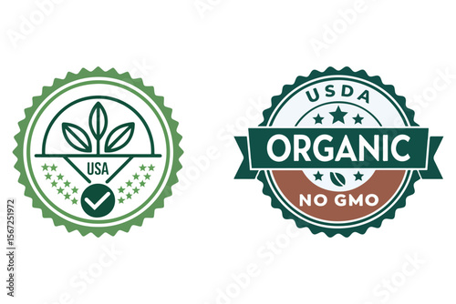 Organic USDA Certified Seal Set: The collection of organic seals in a vector-based format including certified for United State market with natural tone color scheme.