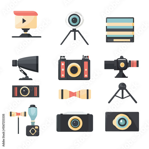 2D Flat icon Film & Video Production Icons isolated in White Background