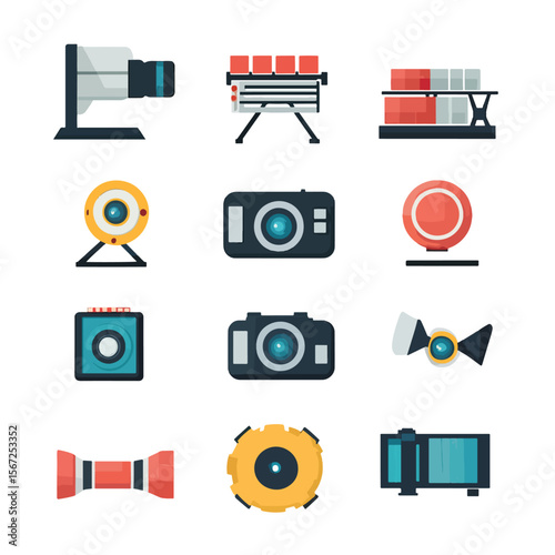 2D Flat icon Film & Video Production Icons isolated in White Background