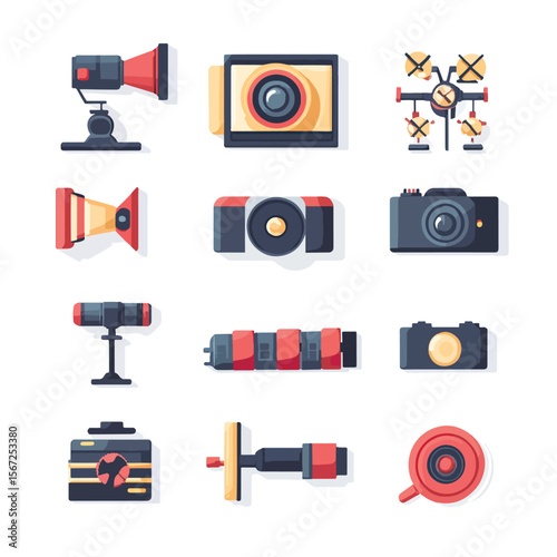 2D Flat icon Film & Video Production Icons isolated in White Background