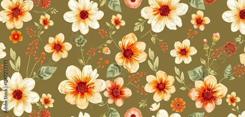 Wallpaper Mural Seamless watercolor boho floral pattern in natural earth tones; perfect for textile, wallpaper, and web design, fabric, background Torontodigital.ca