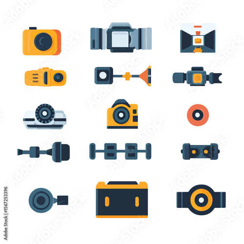 2D Flat icon Film & Video Production Icons isolated in White Background