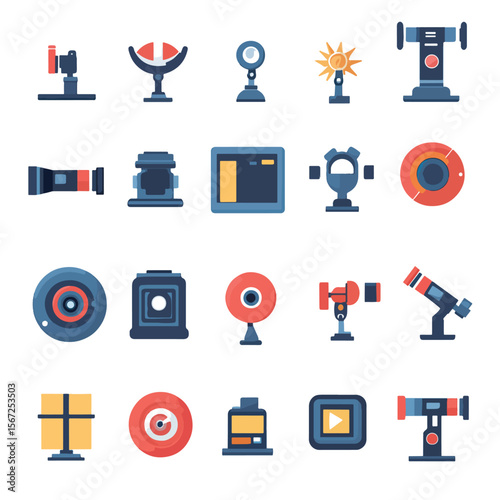 2D Flat icon Film & Video Production Icons isolated in White Background