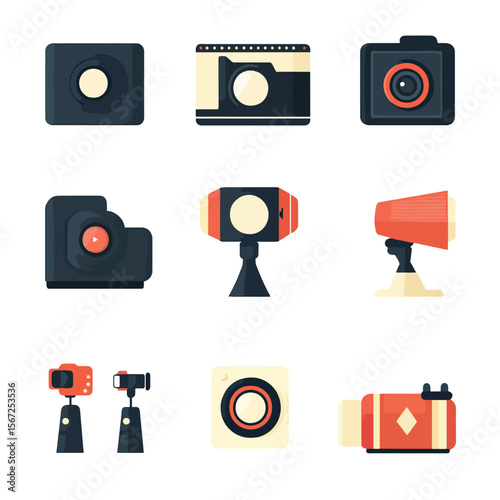 2D Flat icon Film & Video Production Icons isolated in White Background