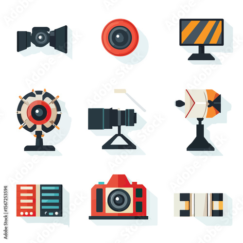 2D Flat icon Film & Video Production Icons isolated in White Background