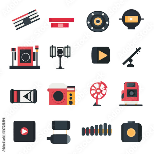 2D Flat icon Film & Video Production Icons isolated in White Background