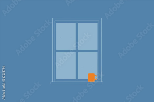 Rain falling on window sipping tea cozy vector illustration