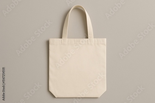 Eco friendly reusable cotton tote bag isolated on neutral beige background, ideal for sustainable shopping lifestyle mockup presentation, blank canvas ready for branding design showcase

