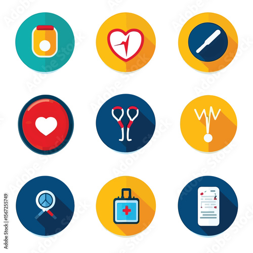 2D Flat icon Fitness Tracking & Health Apps Icons isolated in White Background