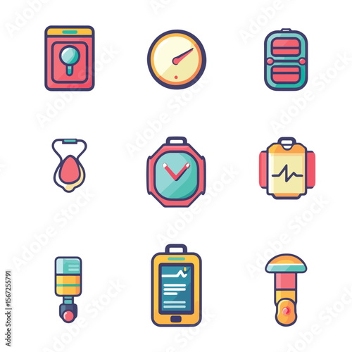 2D Flat icon Fitness Tracking & Health Apps Icons isolated in White Background