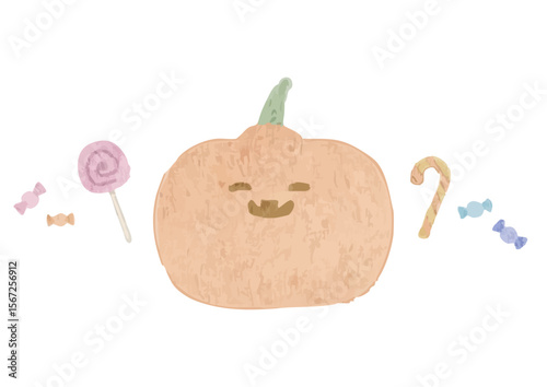 ハロウィーンのカボチャとお菓子のイラスト
