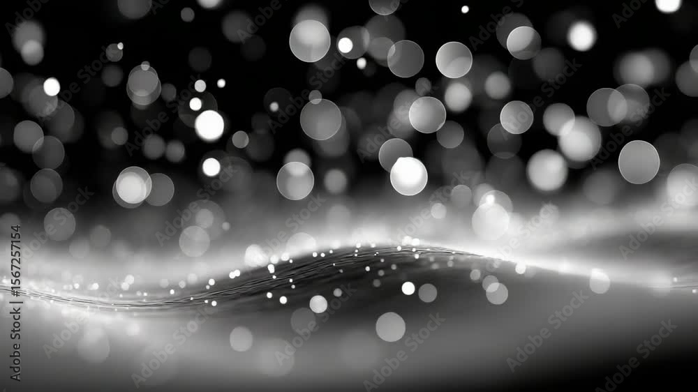 Elegant abstract black and white bokeh lights with flowing particles for digital backgrounds