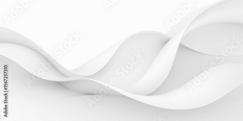 Abstract white background with a futuristic wave design and digital light patterns
