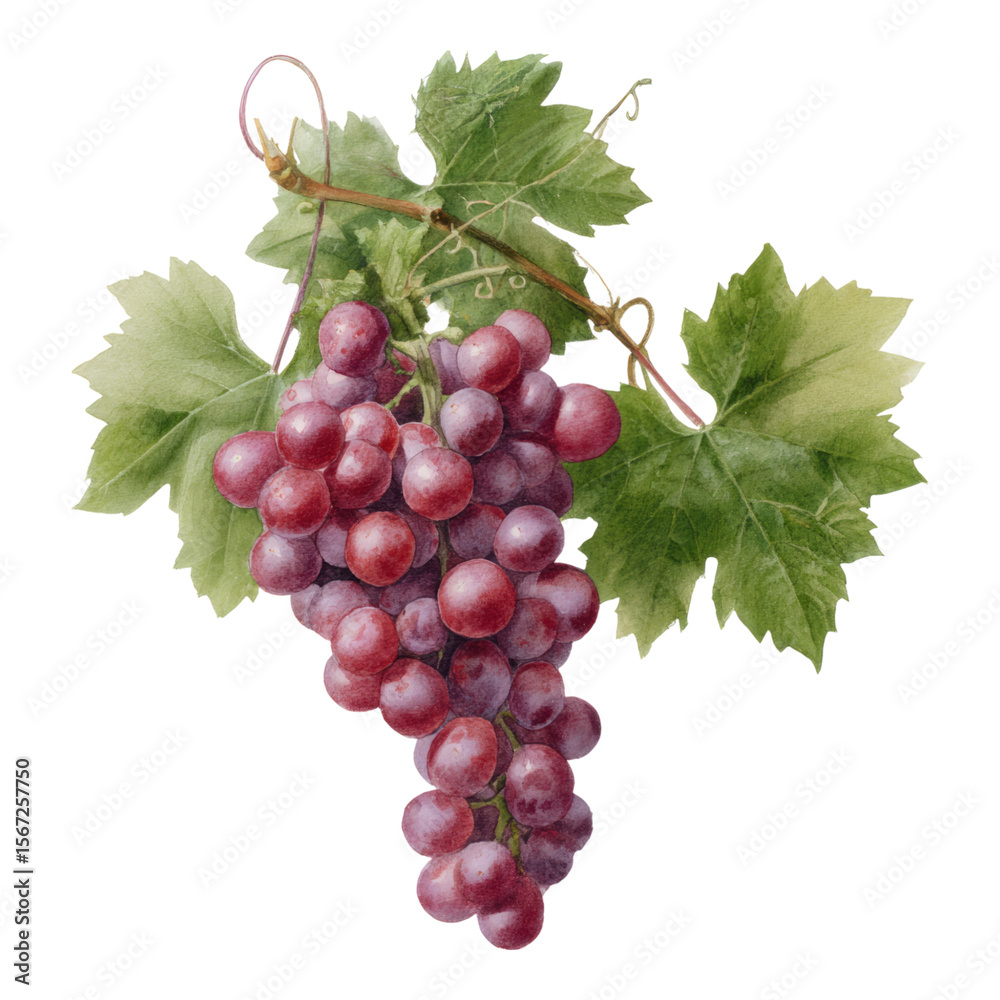 Fototapeta premium Fresh Grapes with Leaves on Transparent Background