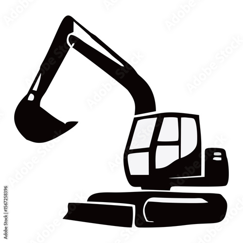 silhouette photo of excavator with white background