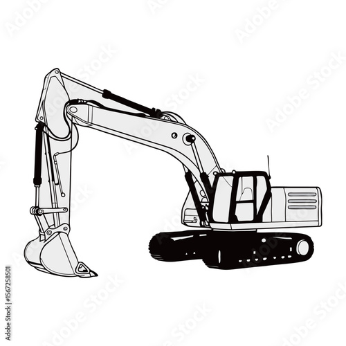 silhouette photo of excavator with white background