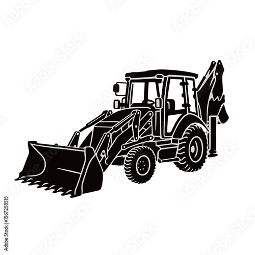 silhouette photo of excavator with white background