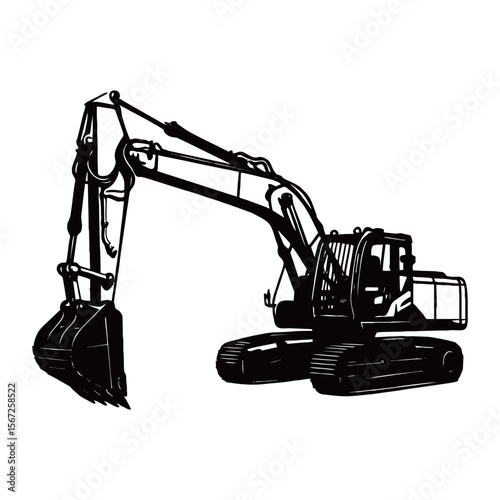 silhouette photo of excavator with white background