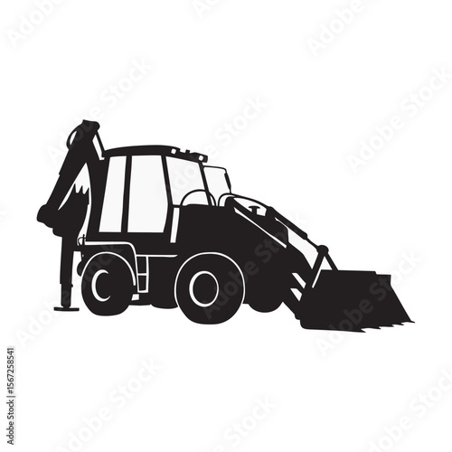 silhouette photo of excavator with white background