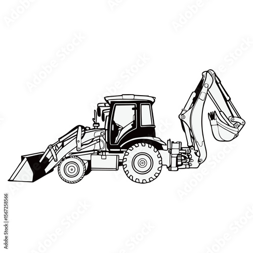 silhouette photo of excavator with white background