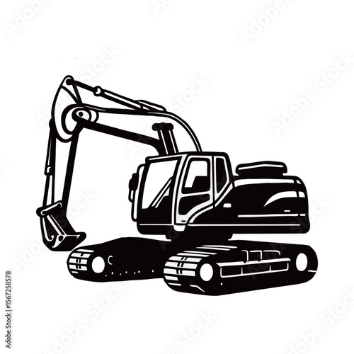 silhouette photo of excavator with white background