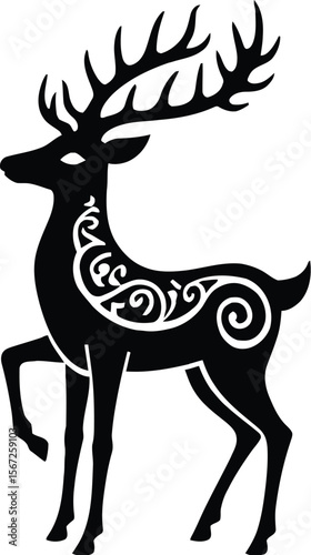 Ornate celtic knotwork silhouette reindeer design