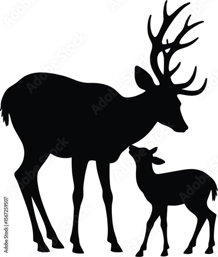 Majestic deer silhouette mother and fawn