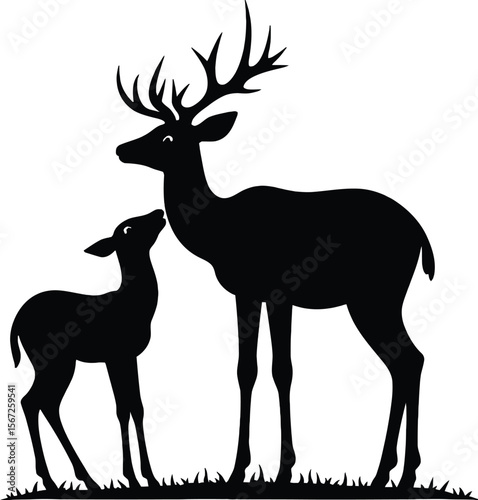 Majestic deer silhouette mother and fawn in nature