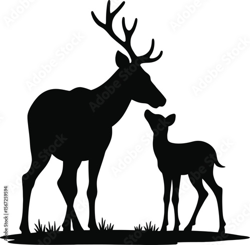Majestic deer silhouette mother and fawn in nature