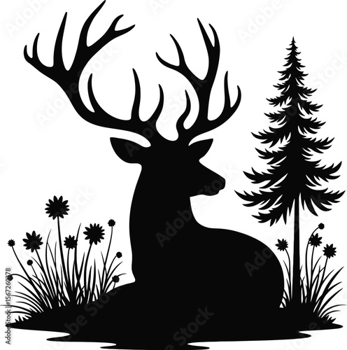 Majestic deer silhouette in peaceful forest setting