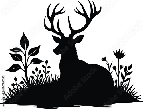 Majestic deer silhouette in wildflower meadow