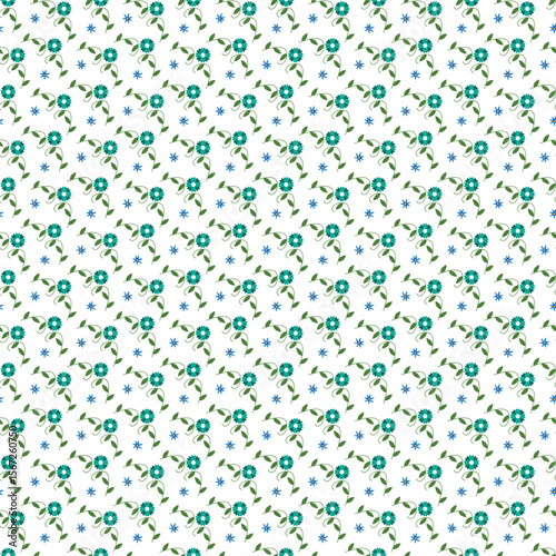 Wallpaper Mural Seamless Pattern of Blue Flowers and Green Leaves on a White Background Torontodigital.ca