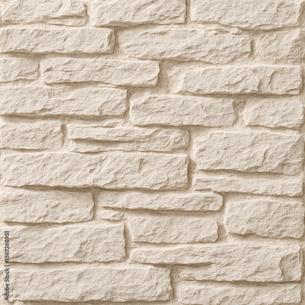 Obraz premium Neutral beige textured stone brick wall pattern with horizontal stacked design, ideal for architectural background, modern interior backdrop, and seamless wallpaper texture needs