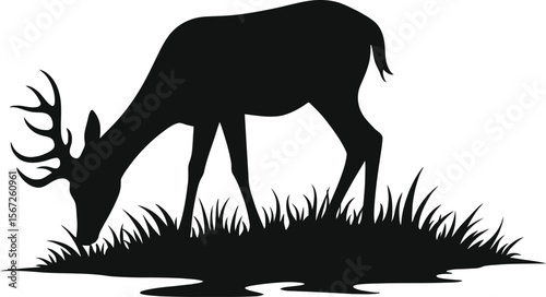 Majestic deer silhouette grazing in grassland