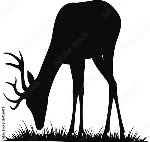 Majestic deer silhouette grazing in grassland