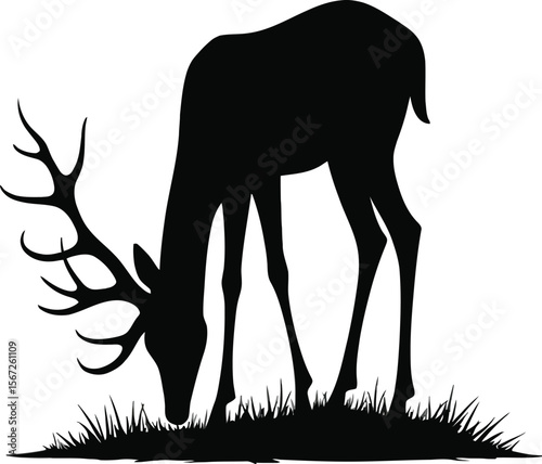 Majestic deer silhouette grazing in grassland