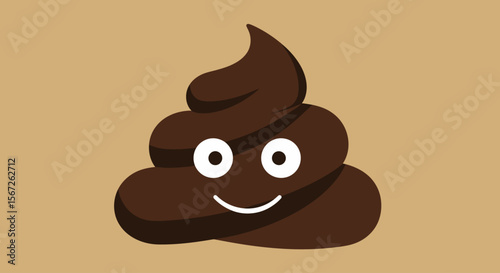 Cartoon illustration of a smiling, brown poop emoji on a light brown background.