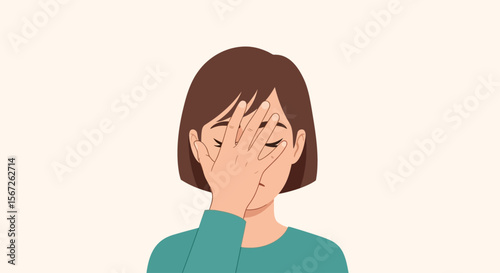 A woman with short brown hair covering her eyes with her hand, expressing frustration or disappointment.