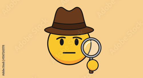 Cartoon detective emoji with magnifying glass, serious expression.