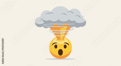 Surprised emoji with a swirling vortex and cloud above its head, indicating shock.