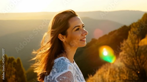 Excited Young Woman Walking Down a European Cobblestone Street
