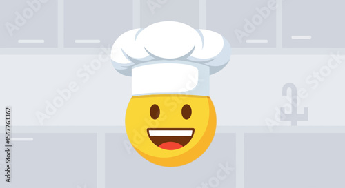 Happy chef emoji in a kitchen setting.